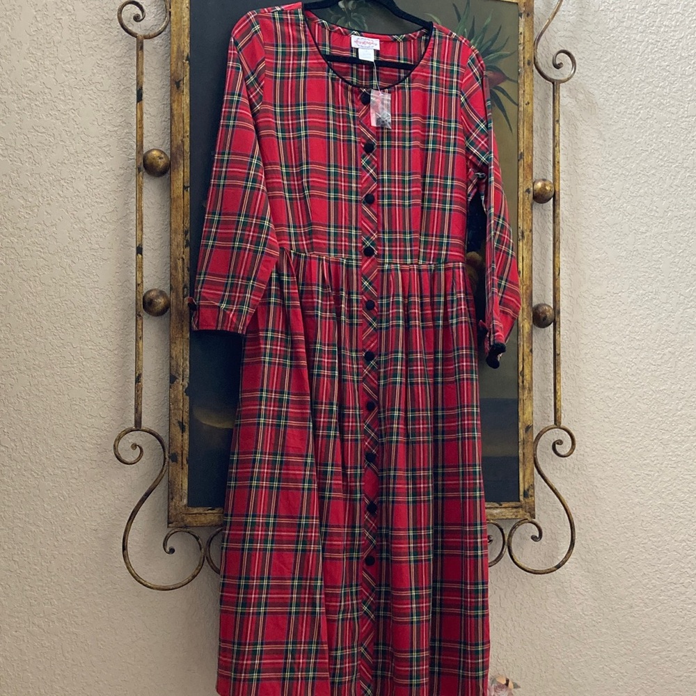 Red Plaid Button-Front Women’s Dress